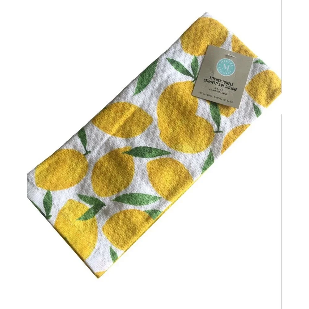 Martha Stewart Kitchen Dish Towels Yellow Lemons Lemon Set Of 3 Beach Summer